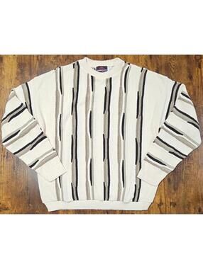 Dimensions by Milford Coogi Style White Striped Sweater‎ Mens Large Made in USA